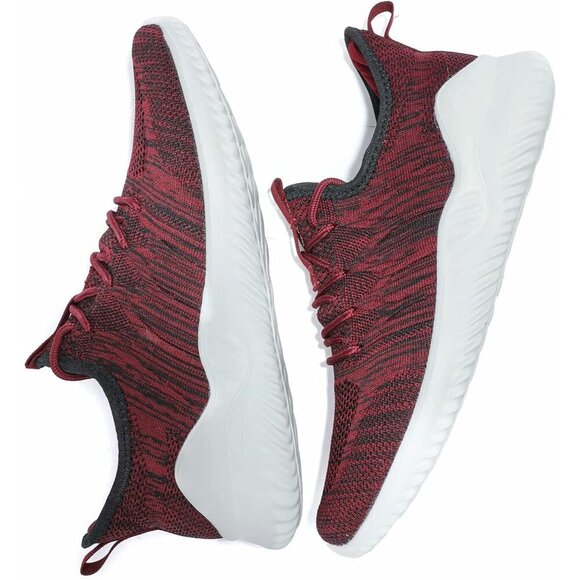 Men's Running Shoes Slip-on Walking Sneaker Lightweight Breathable Trainers Red - Picture 6 of 7